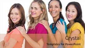  Presentation with colorful - Slide deck enhanced with blue orange colour - cheerful models in a line background and a yellow colored foreground