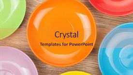  Presentation with colorful - Beautiful slide deck featuring blue orange colour - colorful plates and saucers backdrop and a gold colored foreground