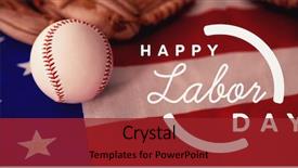  Presentation with happy image - PPT theme featuring blue outline against baseball background and a crimson colored foreground
