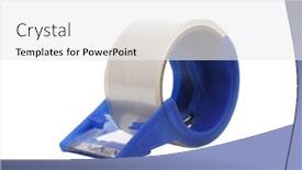  Presentation with tape - Slide set with blue-packing-tape-dispenser-isolated background and a white colored foreground
