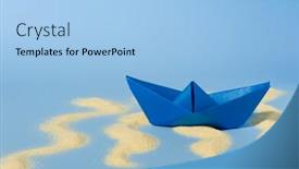  Presentation with blue waves - Beautiful presentation theme featuring blue paper boat with waves from sand backdrop and a light blue colored foreground