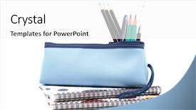  Presentation with case - Amazing presentation having blue pencil case with school backdrop and a white colored foreground