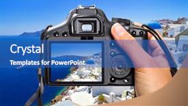  Presentation with security camera protection - PPT layouts consisting of blue photography - vacations on santorini island background and a teal colored foreground