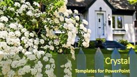  Presentation with blue house bakery - Presentation theme having blue picket fence with flowering background and a tawny brown colored foreground