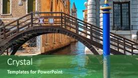  Presentation with canal - Presentation theme enhanced with blue-pillar-and-small-wooden background and a ocean colored foreground