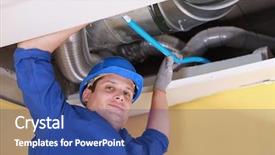  Presentation with pipe - PPT theme featuring blue pipe above a ceiling background and a ocean colored foreground