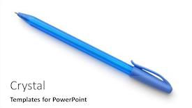  Presentation with pen - Slide set having blue-plastic-ballpoint-pen-isolated background and a white colored foreground