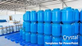  Presentation with barrels - Audience pleasing theme consisting of blue-plastic-barrels-contain backdrop and a teal colored foreground