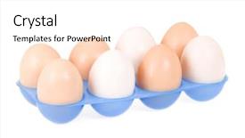  Presentation with plastic container - Presentation theme enhanced with blue plastic container and eggs background and a white colored foreground