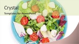  Presentation with salad - Audience pleasing presentation theme consisting of blue plate - fresh healthy salad isolated backdrop and a yellow colored foreground