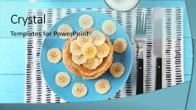  Presentation with coconut - PPT theme consisting of blue plate - stack of delicious coconut pancakes background and a arctic colored foreground