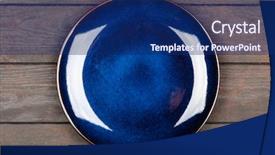  Presentation with brown - Presentation design enhanced with blue plate on brown wooden background and a  colored foreground