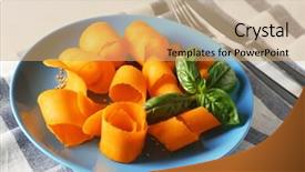  Presentation with napkin - Beautiful slides featuring blue plate with sliced carrot and basil on napkin backdrop and a coral colored foreground