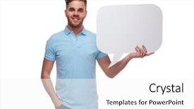  Presentation with man relaxing on massage table - Theme consisting of blue polo shirt holding speech background and a white colored foreground