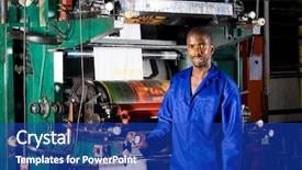  Presentation with printing press - Presentation featuring blue print machine - plastic bag printing press background and a  colored foreground