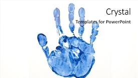  Presentation with hand print - PPT theme consisting of blue print of hand background and a  colored foreground