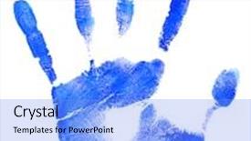  Presentation with palm - Audience pleasing PPT theme consisting of forensic science paint - blue print of human palm backdrop and a light blue colored foreground