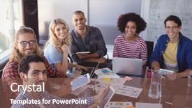  Presentation with team working together - Audience pleasing slide deck consisting of blue red angles - high angle portrait of business backdrop and a  colored foreground