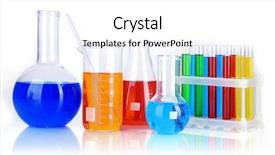  Presentation with test tubes - Presentation design consisting of defocused abstract texture background blurred circles artistic style yellow background background and a yellow colored foreground