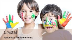  Presentation with two small brothers - PPT theme enhanced with blue red green yellow - two happy brothers background and a soft green colored foreground