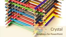  Presentation with crayons - PPT layouts with blue red green yellow - wooden crayons tower background and a cream colored foreground