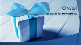  Presentation with blue ribbon - Amazing presentation theme having blue ribbon - single gift box on wood backdrop and a light blue colored foreground