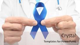  Presentation with blue ribbon - Audience pleasing presentation theme consisting of blue ribbon closeup prostate cancer backdrop and a coral colored foreground