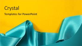  Presentation with ribbon green - Cool new PPT theme with blue ribbon on yellow background backdrop and a light gray colored foreground