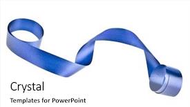 Presentation with blue ribbon - Presentation theme consisting of blue ribbon streamer tape curl isolated on white background and a white colored foreground