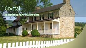  Presentation with white house - Slide set featuring blue ridge - historic house and white pickett background and a  colored foreground