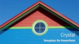  Presentation with blue - Amazing slides having blue-rooftop-with-round-window backdrop and a teal colored foreground