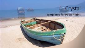  Presentation with rowing - Amazing slides having blue rowing boat on shore backdrop and a  colored foreground