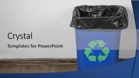  Presentation with recycle glass waste for recycling - PPT layouts consisting of blue rubbish bin with logo background and a light gray colored foreground