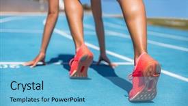  Presentation with running race - Colorful slide deck enhanced with blue run track with orange backdrop and a light blue colored foreground