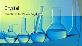  Presentation with glassware - Slide set consisting of blue science - laboratory glassware background and a  colored foreground