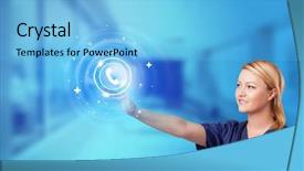  Presentation with call center - Cool new slides with touching blue screen with call backdrop and a light blue colored foreground