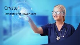  Presentation with call center - Beautiful PPT theme featuring touching blue screen with call backdrop and a light blue colored foreground