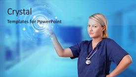  Presentation with call center - Presentation design enhanced with touching blue screen with call background and a light blue colored foreground