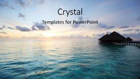  Presentation with resort - Slide deck with resort maldivian houses on sunrise background and a light blue colored foreground