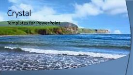  Presentation with hill - Audience pleasing theme consisting of blue sea and green hill under blue sky backdrop and a light blue colored foreground