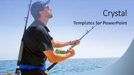  Presentation with sea fishing - Beautiful presentation theme featuring blue sea offshore fishing boat backdrop and a light blue colored foreground