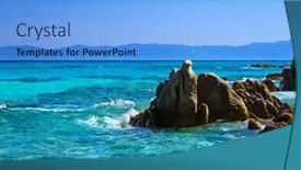  Presentation with sea shore - PPT theme having blue sea shore under clear sky background and a light blue colored foreground