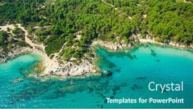  Presentation with sea shore - Beautiful slide deck featuring blue-sea-shore-under-clear backdrop and a ocean colored foreground