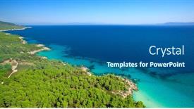  Presentation with sea shore - Cool new slide deck with blue-sea-shore-under-clear backdrop and a ocean colored foreground