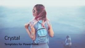  Presentation with pink blue - PPT layouts having blue sea view photo tone background and a ocean colored foreground