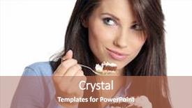  Presentation with eating - Slides consisting of spongecake - woman wearing blue shirt eating background and a  colored foreground