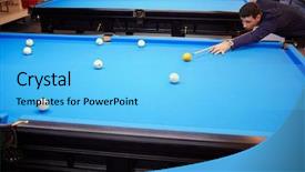  Presentation with billiard - Slide deck featuring blue shirt plays russian pyramid background and a light blue colored foreground