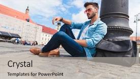  Presentation with street lighting - Theme featuring blue shirt sitting near lighting background and a  colored foreground