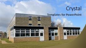  Presentation with school building - PPT layouts enhanced with blue sky and cloudscape background background and a  colored foreground