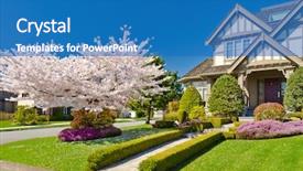  Presentation with luxury house - Colorful slides enhanced with blue sky and outdoor landscape backdrop and a teal colored foreground